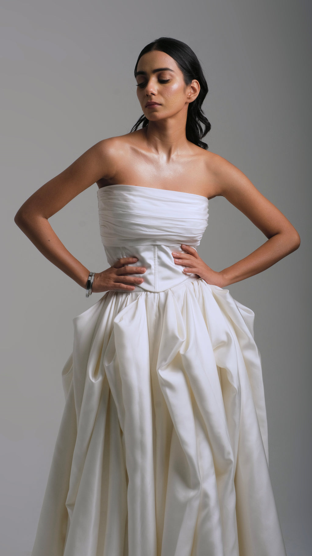 Ivory Sculpted Draped Skirt