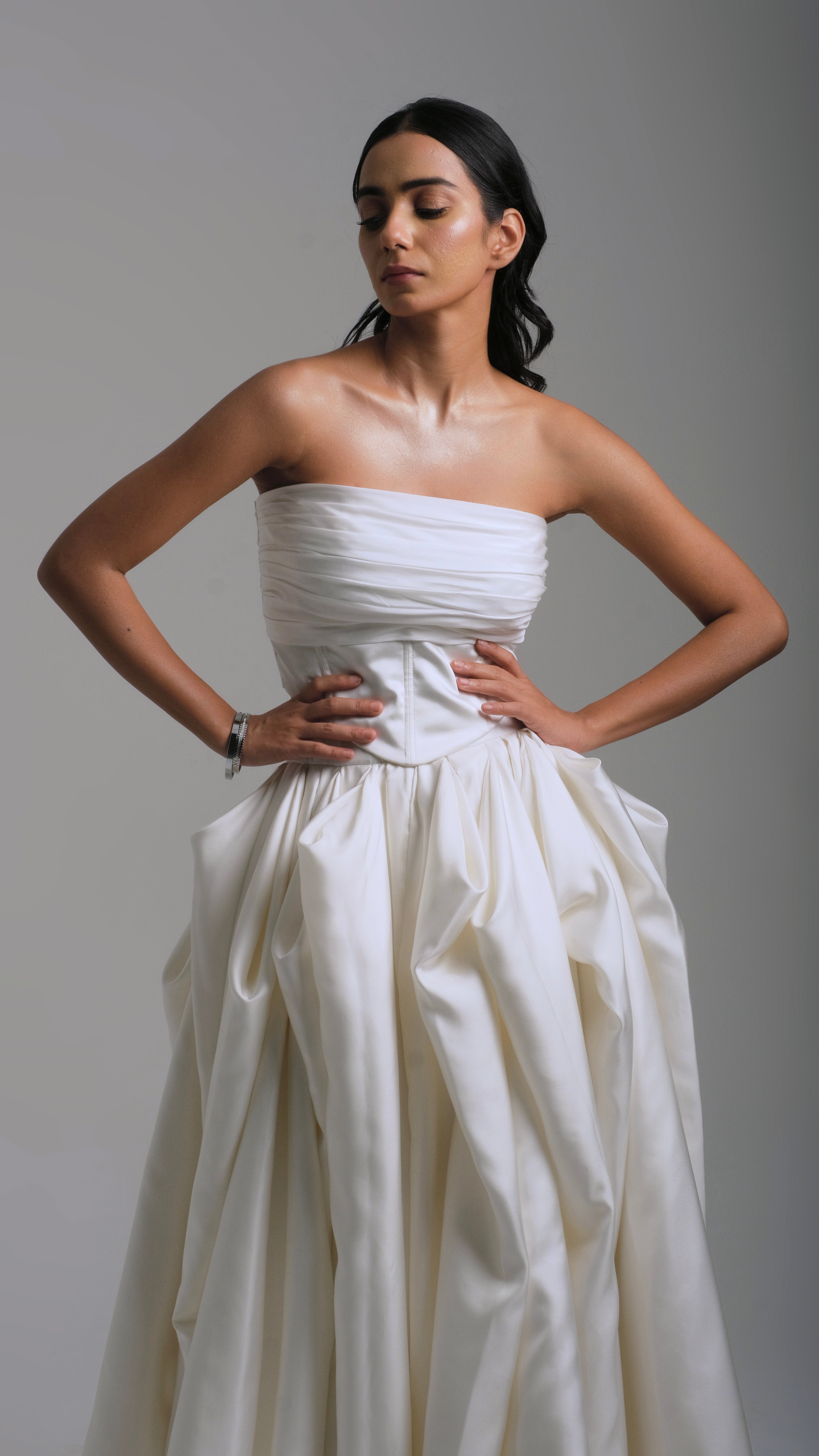 Ivory Sculpted Draped Skirt
